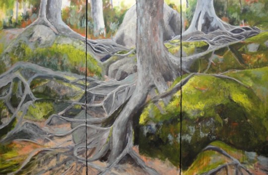 Weaving Roots of Time / triptych 48" x 72" / acrylic on canvas