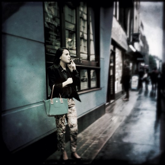 Blue bag on blue wall