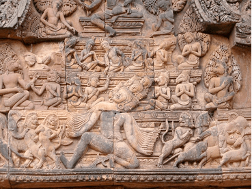  A bas-relief at Banteay Srei in Cambodia depicts Ravana shaking Mount Kailasa, the Abode of Lord Siva. http://en.wikipedia.org/wiki/Relief#Notable_reliefs 
