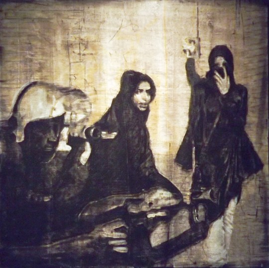 “Bahrain 2011”, 48”x48”, pastel, graphite, charcoal, oil pastel