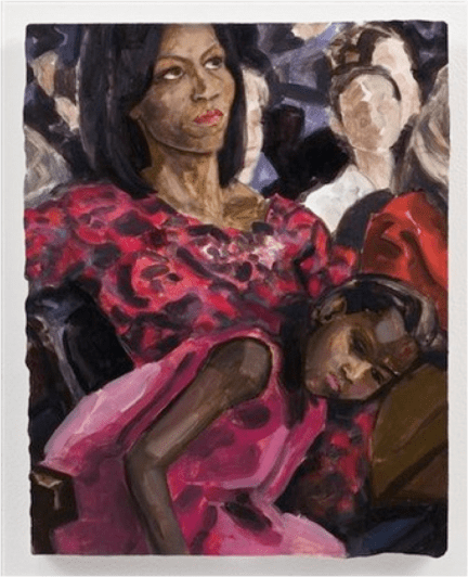 Elzabeth Peyton “Michelle and Sasha Obama Listening to Barack Obama at the Democratic National Convention, August 2008” http://artandperception.com/2009/01/obama-and-the-arts.html