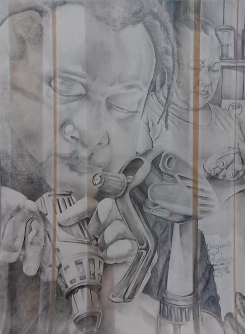 "Organic Produce"      18" x 24"      Pencil drawing and Georgia clay