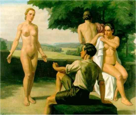 The Ziegler painting installed above the mantle of Hitler's apartment. The Judgement of Paris by Ziegler http://www.berkshirefinearts.com/uploadedImages/articles/2074_Guggenheim785848.jpg 