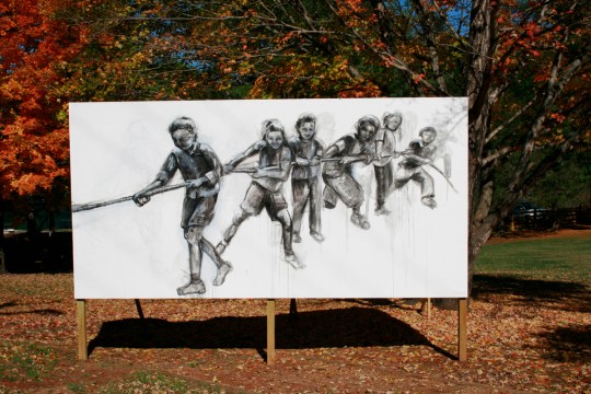 Tug of War, Mayors Park, Young Harris, GA (outdoor drawing, children playing tug of war)