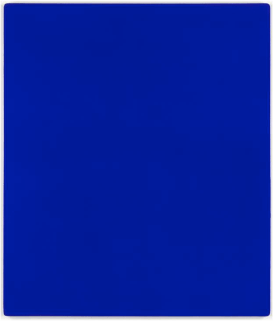 Yves Klein IKB 79 1959  KB 79 was one of nearly two hundred blue monochrome paintings Yves Klein made during his short life. He began making monochromes in 1947, considering them to be a way of rejecting the idea of representation in painting and therefore of attaining creative freedom. Although it is difficult to date many of these works precisely, the early ones have an uneven surface, whereas later ones, such as the present work, are finer and more uniform in texture. Klein did not give titles to these works but after his death in 1962, his widow Rotraut Klein-Moquay numbered all the known blue monochromes IKB 1 to IKB 194, a sequence which did not reflect their chronological order. Since then further examples have been identified and these have also been given IKB numbers. In 1974 Rotraut Klein-Moquay wrote to Tate saying that she was fairly certain that IKB 79 was one of about four monochrome paintings Klein made when they were together at Gelsenkirchen, West Germany in 1959. http://www.tate.org.uk/art/artworks/klein-ikb-79-t01513/text-summary 