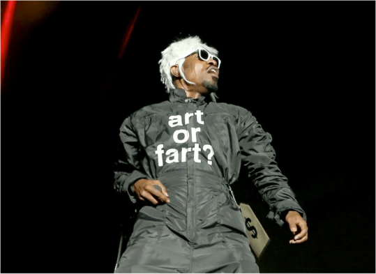 Andre 3000 http://3i26kd3p1usa3cefqi1ay96t13o6.wpengine.netdna-cdn.com/wp-content/uploads/2014/11/art-or-fart.jpeg