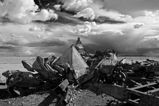 Crashed train car scrap at Uyuni, Bolivia train cemetery.