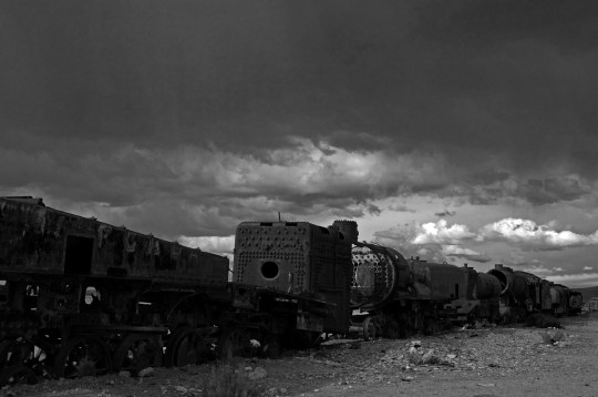 Abandoned steam locomotives at Uyuni train cemetery, Bolivia