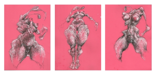 On Pink, pen on paper, each 20x30cm