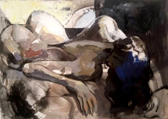 Fatigue 3, oil on paper, 2016, 16" X 20'