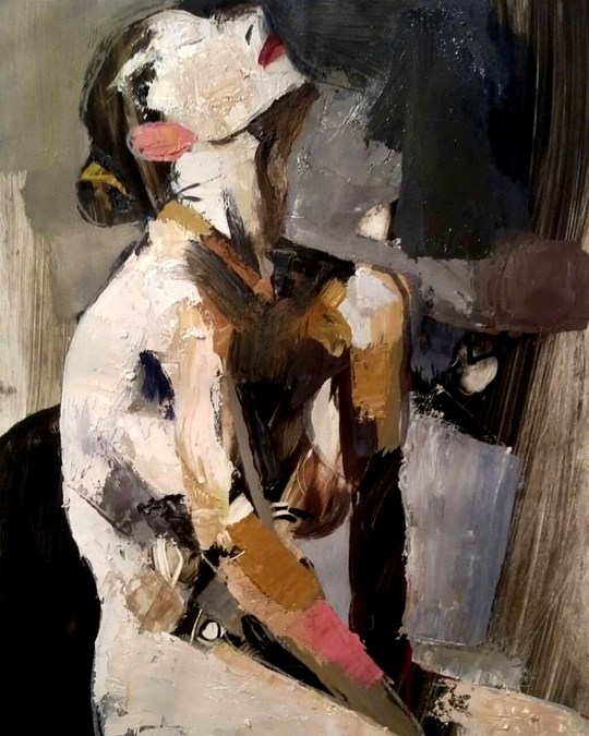 Fatigue, oil on paper, 2016, 12" x 9"