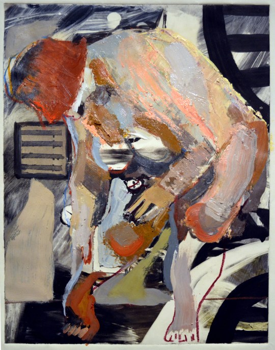 In the Hold, oil on paper, 2012, 18" x 9"