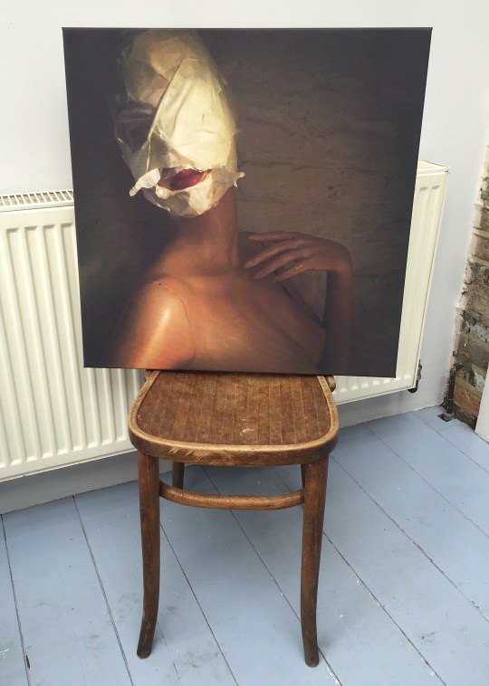 Silence me - print on canvas (mannequin and masking tape)