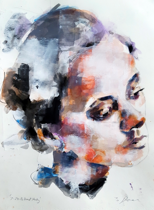 thomas-donaldson-9-head-study-ink-watercolour-and-acrylic-on-paper-27x18cm